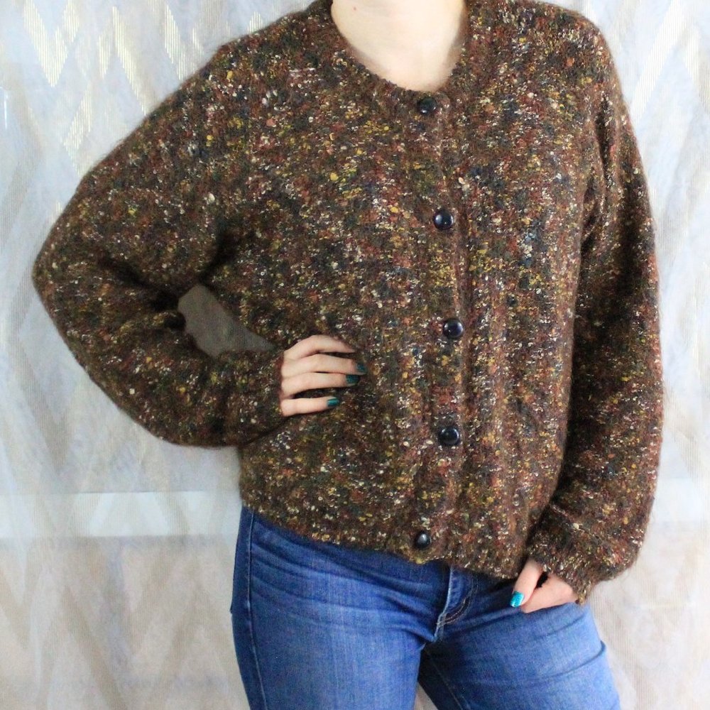 Vintage cottage core multi color popcorn knit sweater cardigan